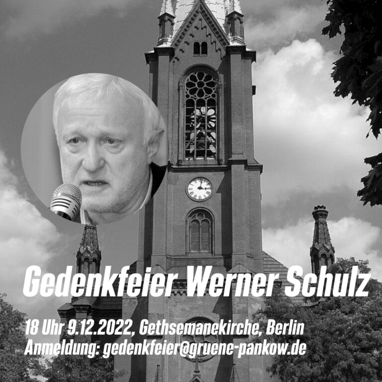 Porträt von Werner Schulz, montiert vor eine Aufnahme der Gethsemane-Kirche