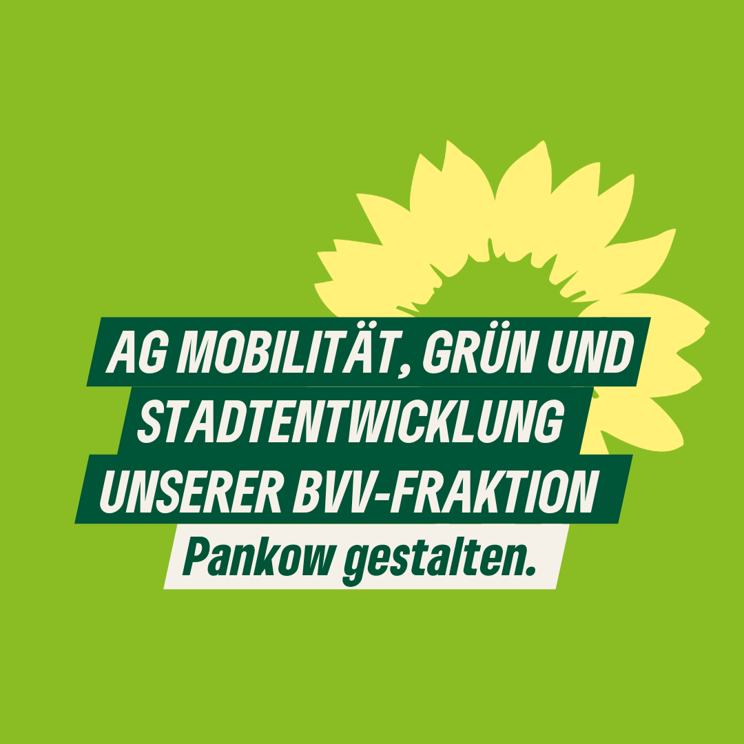 Ein Sharepic mit dem Text: AG MOBILITÄT, GRÜN UND STADTENTWICKLUNG UNSERER BVV-FRAKTION. Pankow gestalten."