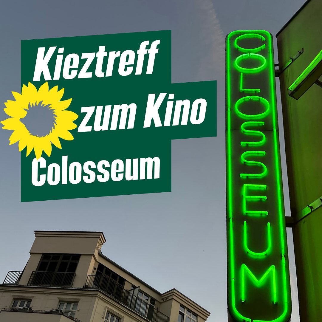Ein Sharepic: Der Neon-Schriftzug "Colosseum", dazu der Text "Kieztreff zum Kino Colosseum"