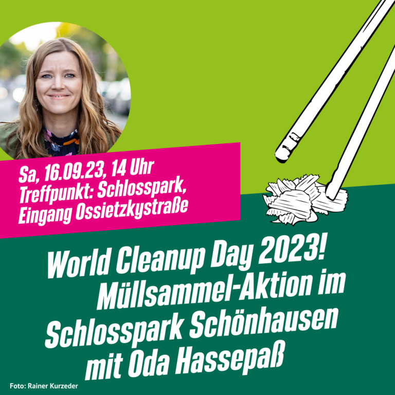 World Cleanup Day 2023: Müllsammel-Aktion im Schlosspark Schönhausen mit Oda Hassepaß