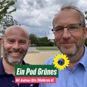 Andreas Otto und Holger Thurm lächeln die Betrachtenden an. Dazu der Text: "Ein Pod Grünes: Mit Andreas Otto (Wahlkreis 6)".