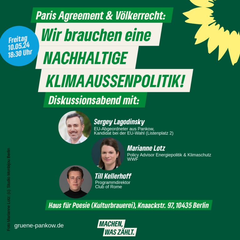 Paneldiskussion: „Paris Agreement und Völkerrecht: Wir brauchen eine nachhaltige Klima-Außenpolitik!“