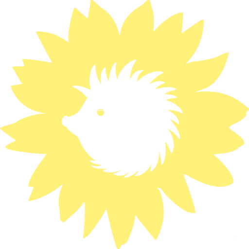 Der Sonnenigel, Logo von B'90/GRÜNE in Berlin: Grafik mit einem Kranz aus gelben Blüten einer Sonnenblume, in der Mitte statt des Blütenkorbs ein Ausschnitt in Form eines Igels.
